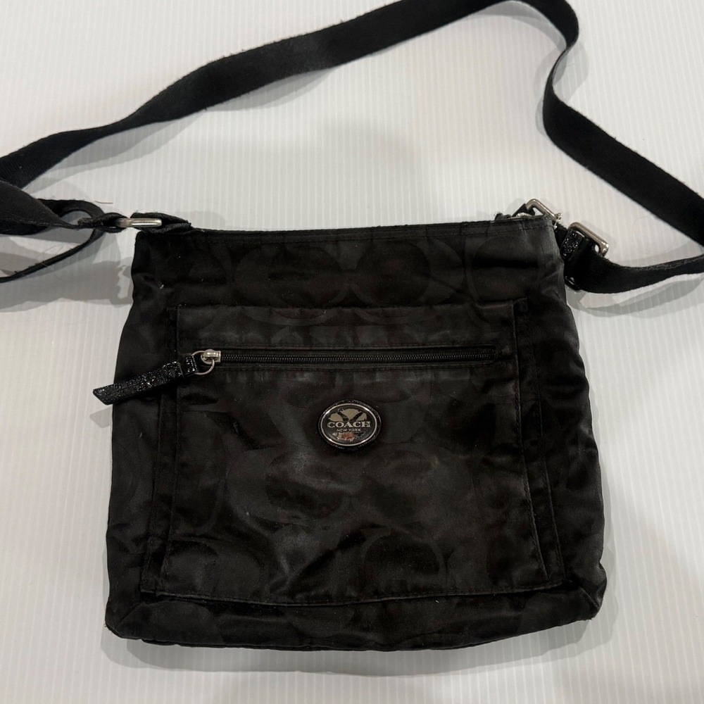 Coach Black Signature Jacquard Crossbody Bag Monogram Slim Messenger Bag